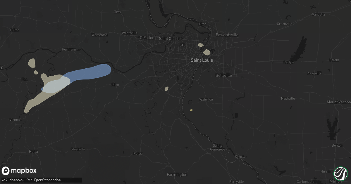 Hail map in Imperial, MO on August 16, 2026