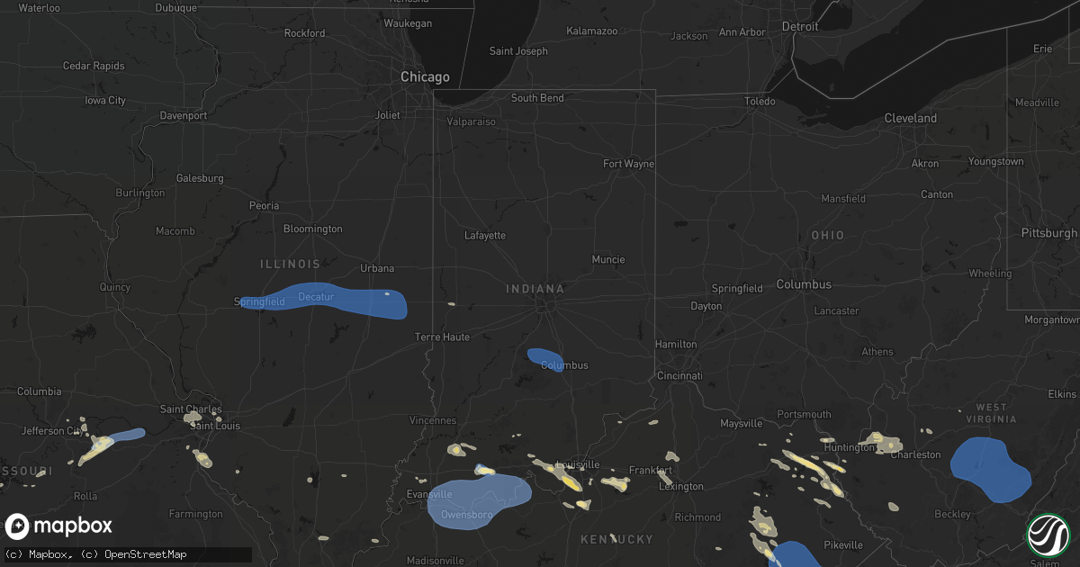 Hail map in Indiana on August 16, 2026