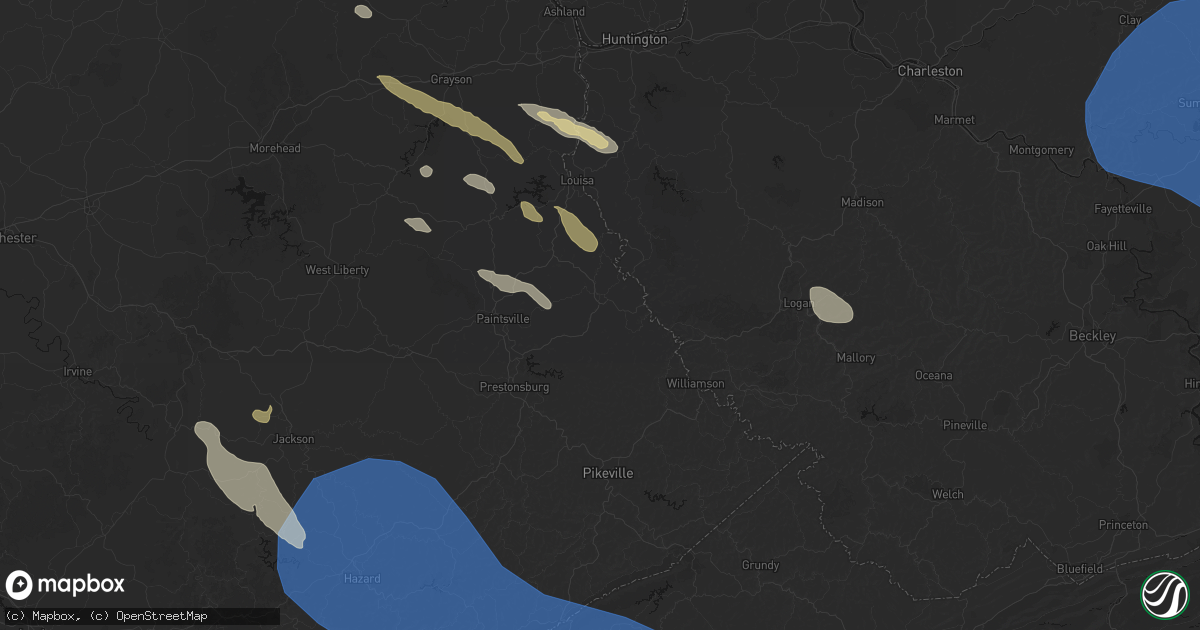 Hail map in Inez, KY on August 16, 2026