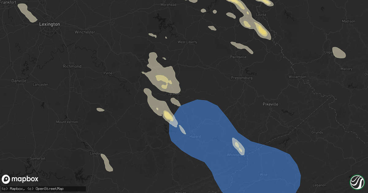 Hail map in Jackson, KY on August 16, 2026