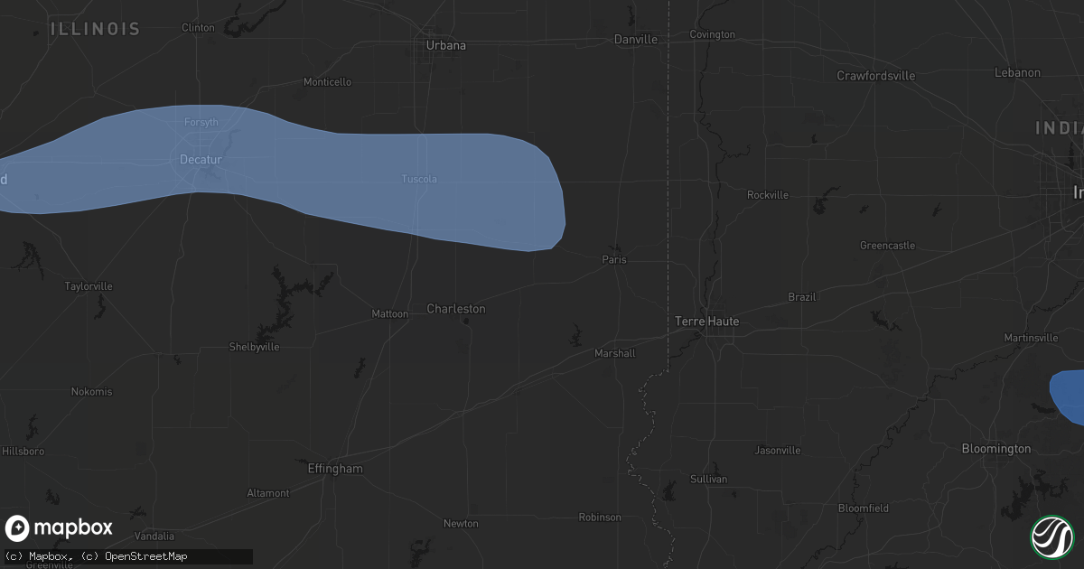 Hail map in Kansas, IL on August 16, 2026