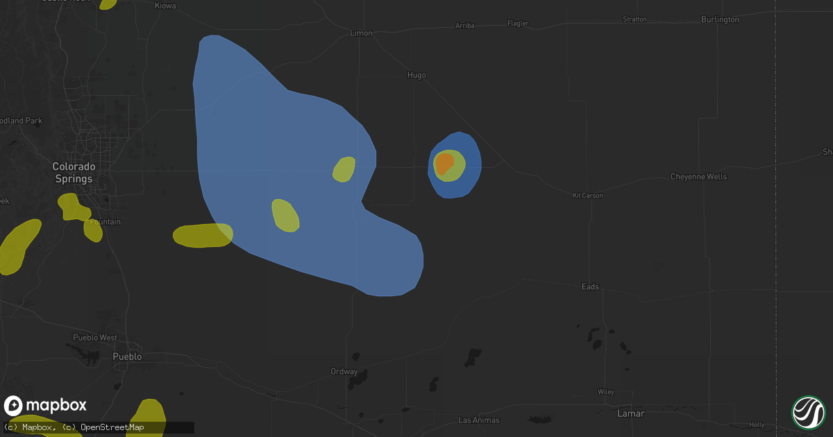 Hail map in Karval, CO on August 16, 2026