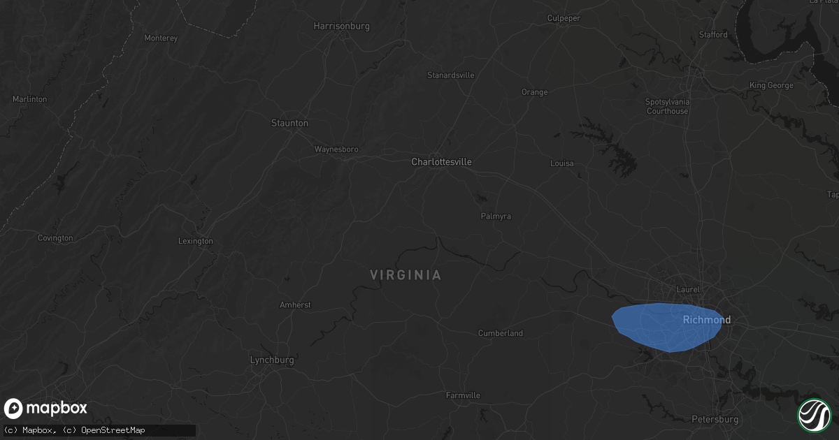 Hail map in Keene, VA on August 16, 2026