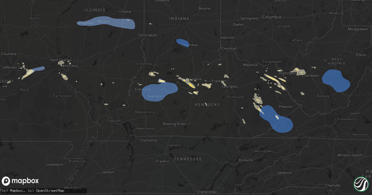 Hail map in Kentucky on August 16, 2026