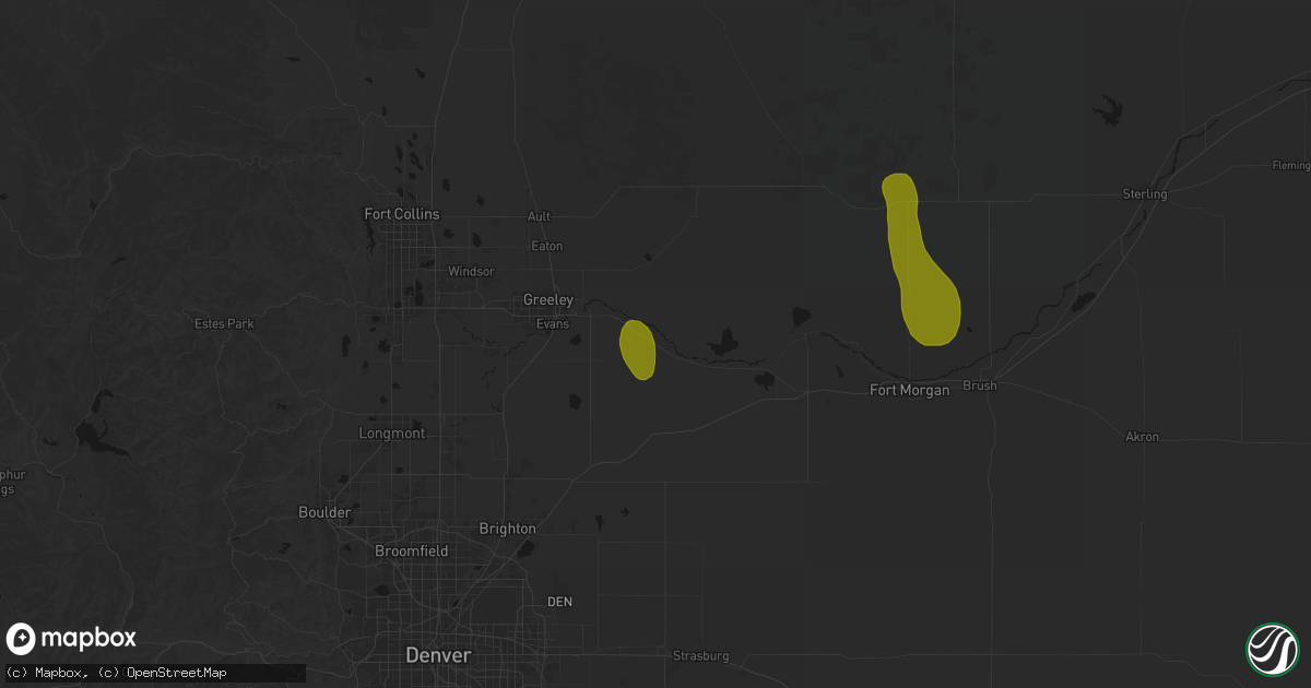 Hail map in Kersey, CO on August 16, 2026