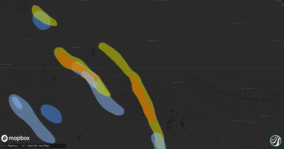 Hail map in Kilgore, NE on August 16, 2026