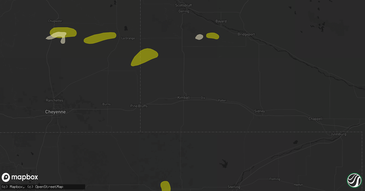 Hail map in Kimball, NE on August 16, 2026