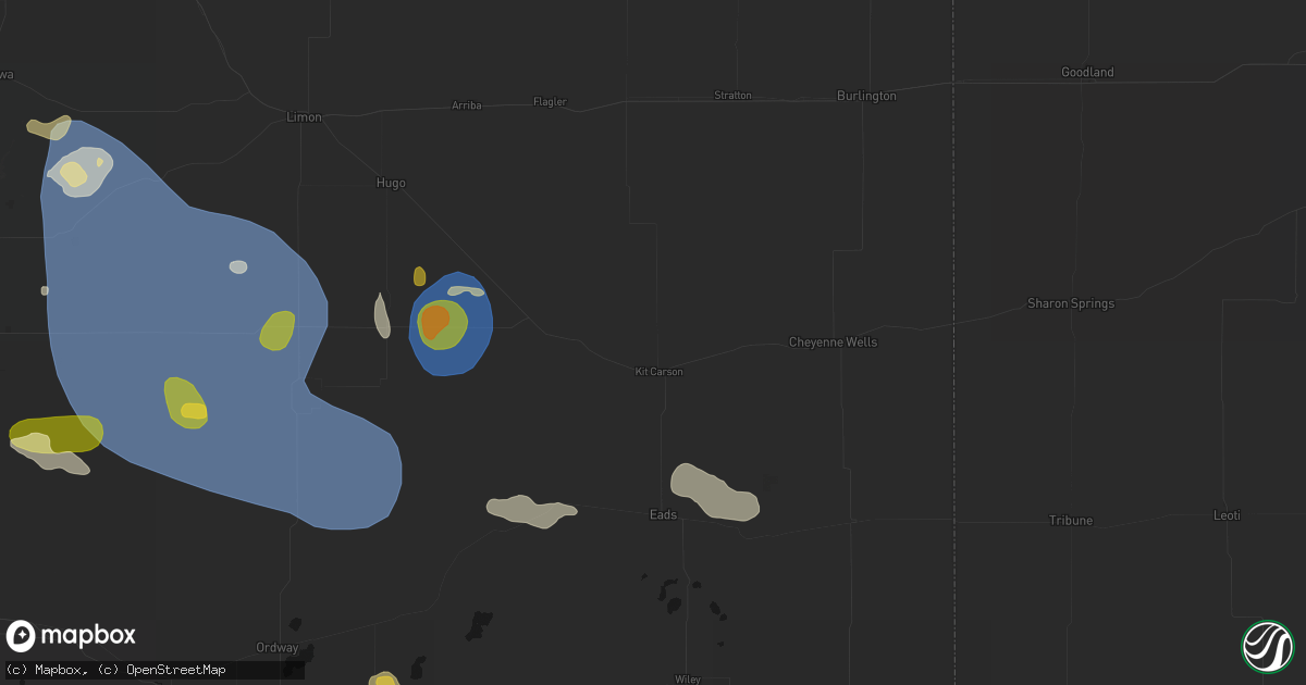 Hail map in Kit Carson, CO on August 16, 2026