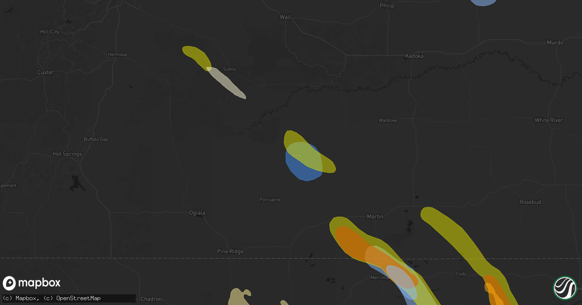 Hail map in Kyle, SD on August 16, 2026