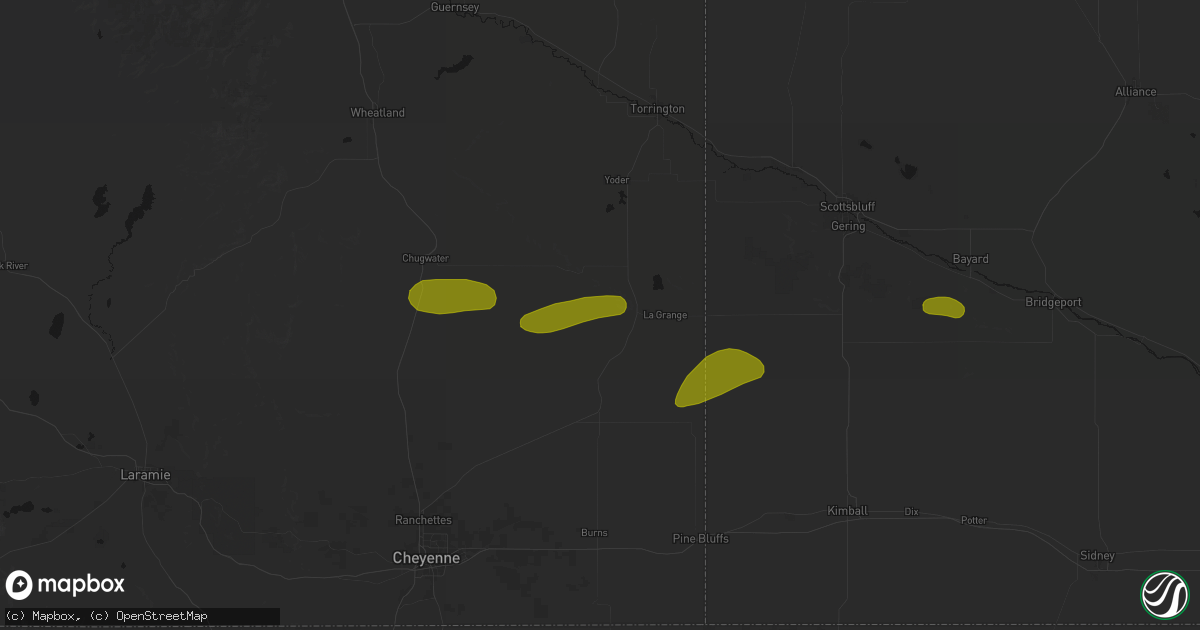 Hail map in Lagrange, WY on August 16, 2026