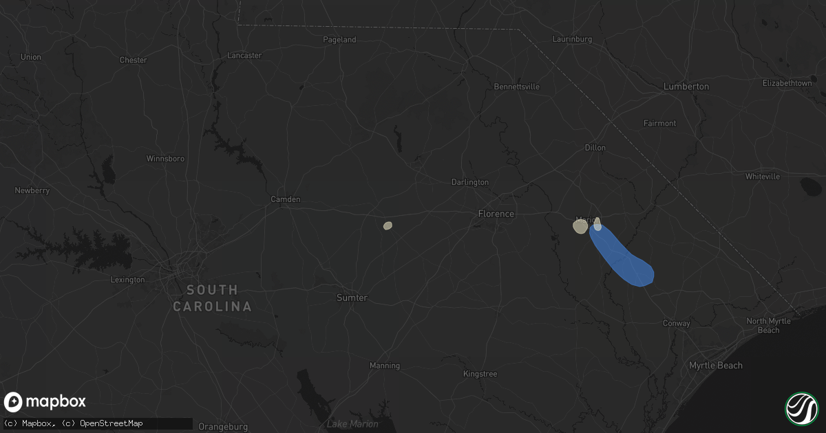 Hail map in Lamar, SC on August 16, 2026