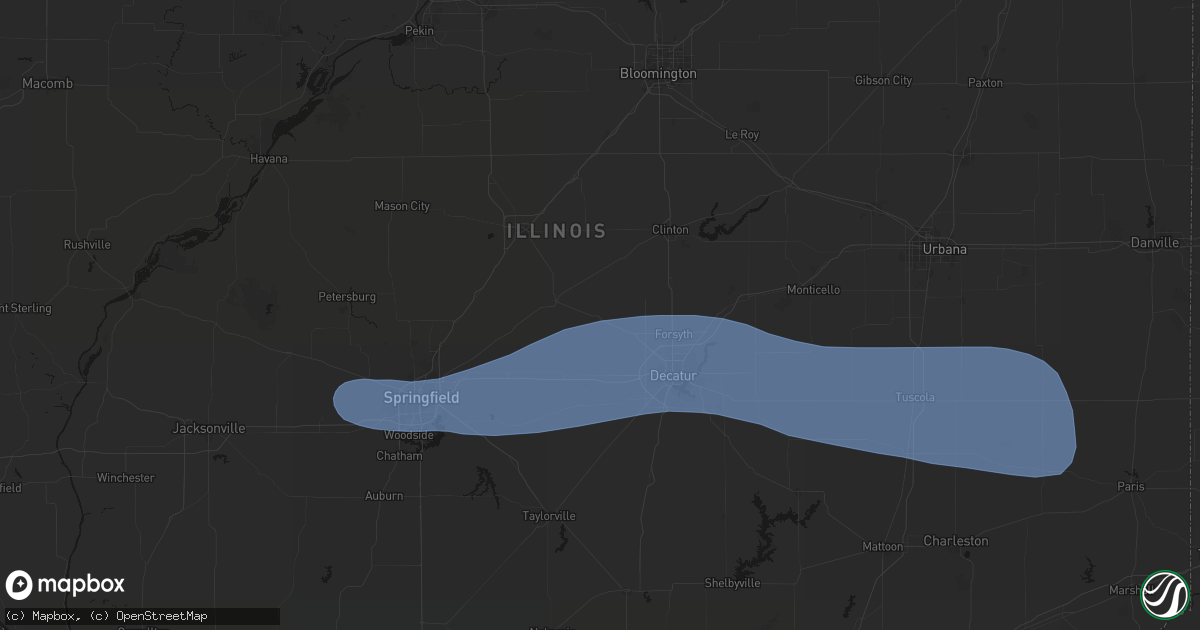 Hail map in Latham, IL on August 16, 2026