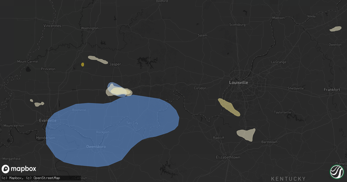 Hail map in Leavenworth, IN on August 16, 2026