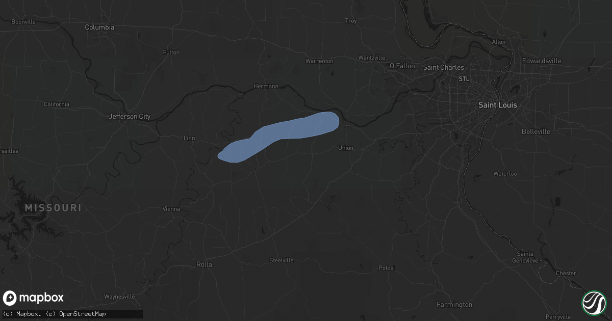 Hail map in Leslie, MO on August 16, 2026