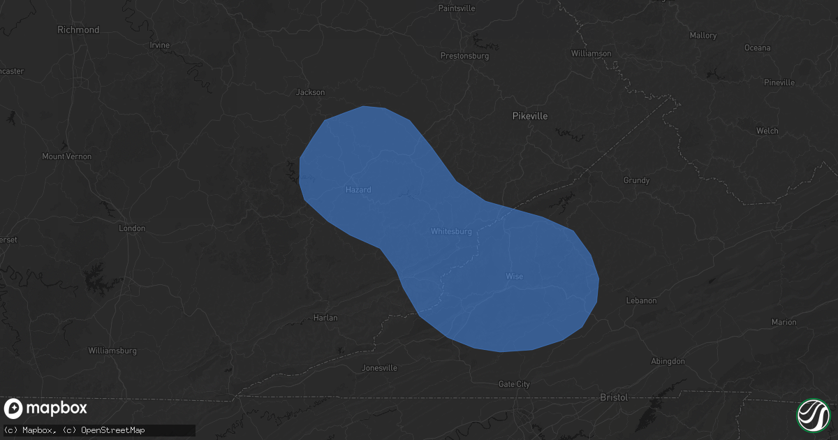 Hail map in Letcher, KY on August 16, 2026