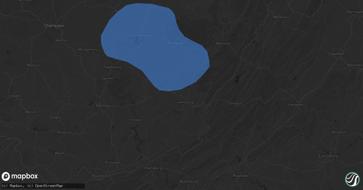 Hail map in Lewisburg, WV on August 16, 2026