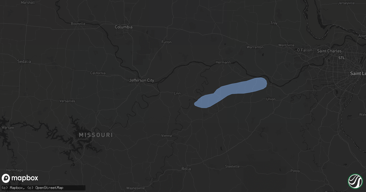 Hail map in Linn, MO on August 16, 2026