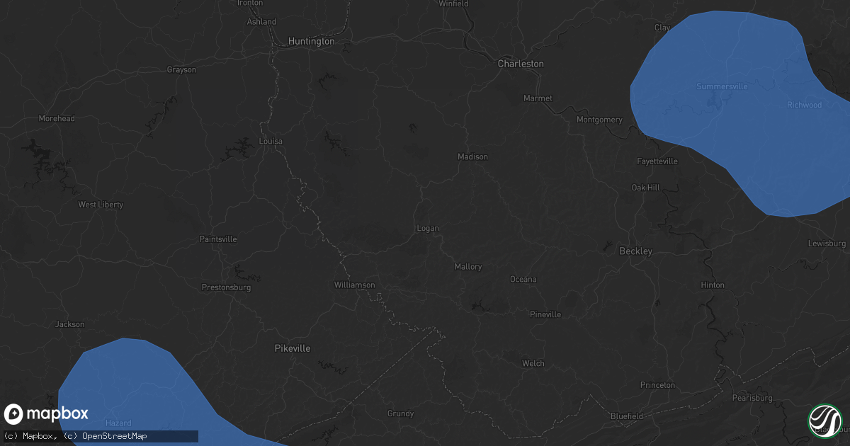 Hail map in Logan, WV on August 16, 2026