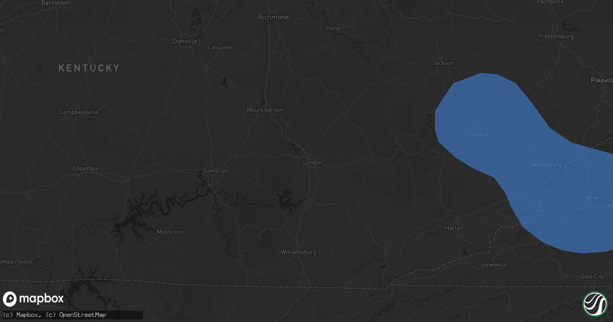 Hail map in London, KY on August 16, 2026