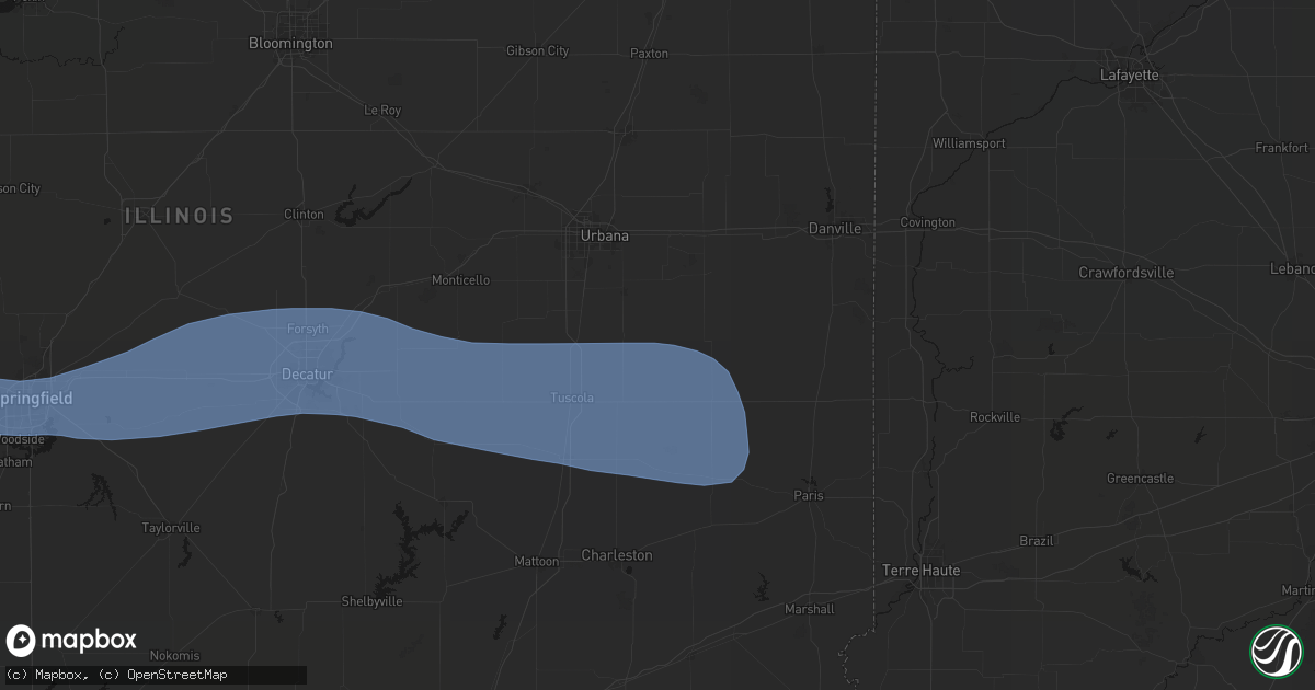 Hail map in Longview, IL on August 16, 2026