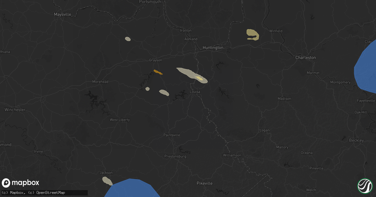 Hail map in Louisa, KY on August 16, 2026