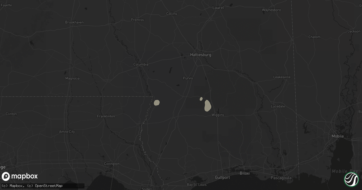 Hail map in Lumberton, MS on August 16, 2026