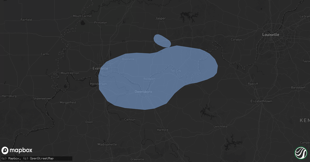 Hail map in Maceo, KY on August 16, 2026
