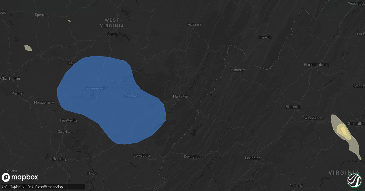 Hail map in Marlinton, WV on August 16, 2026