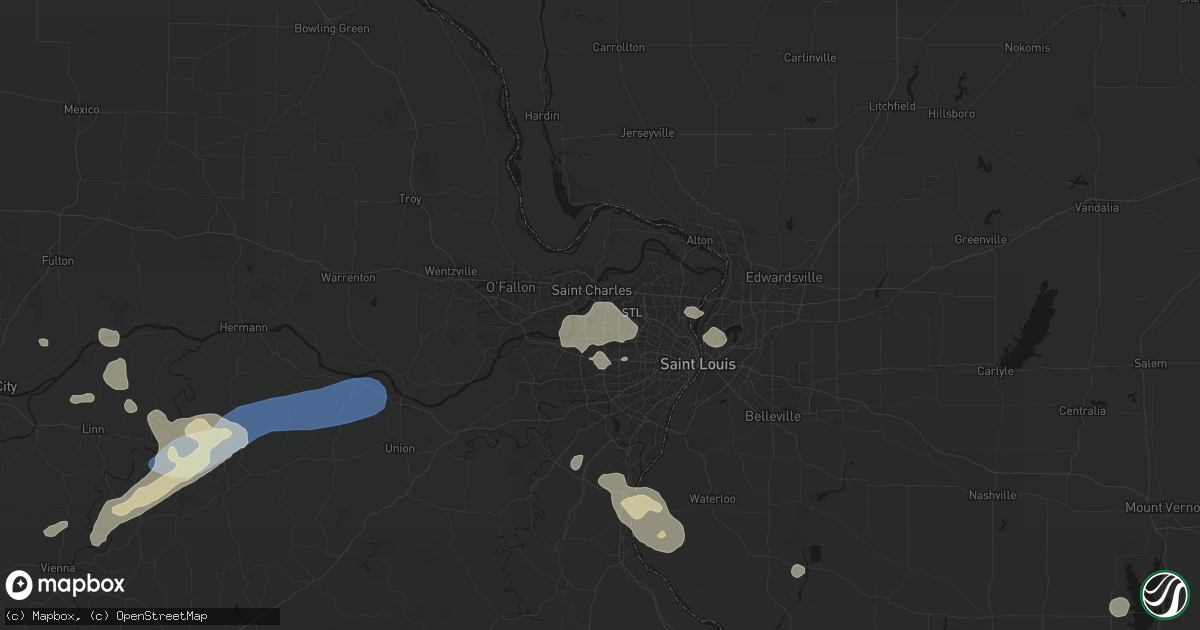 Hail map in Maryland Heights, MO on August 16, 2026