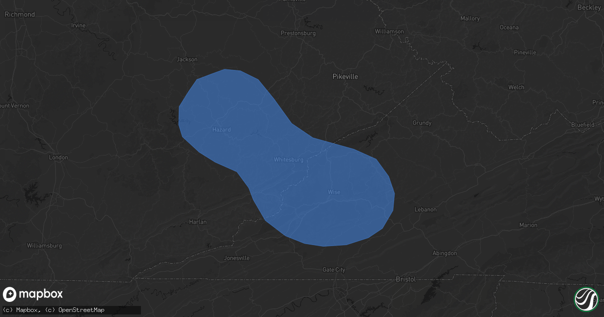 Hail map in Mayking, KY on August 16, 2026
