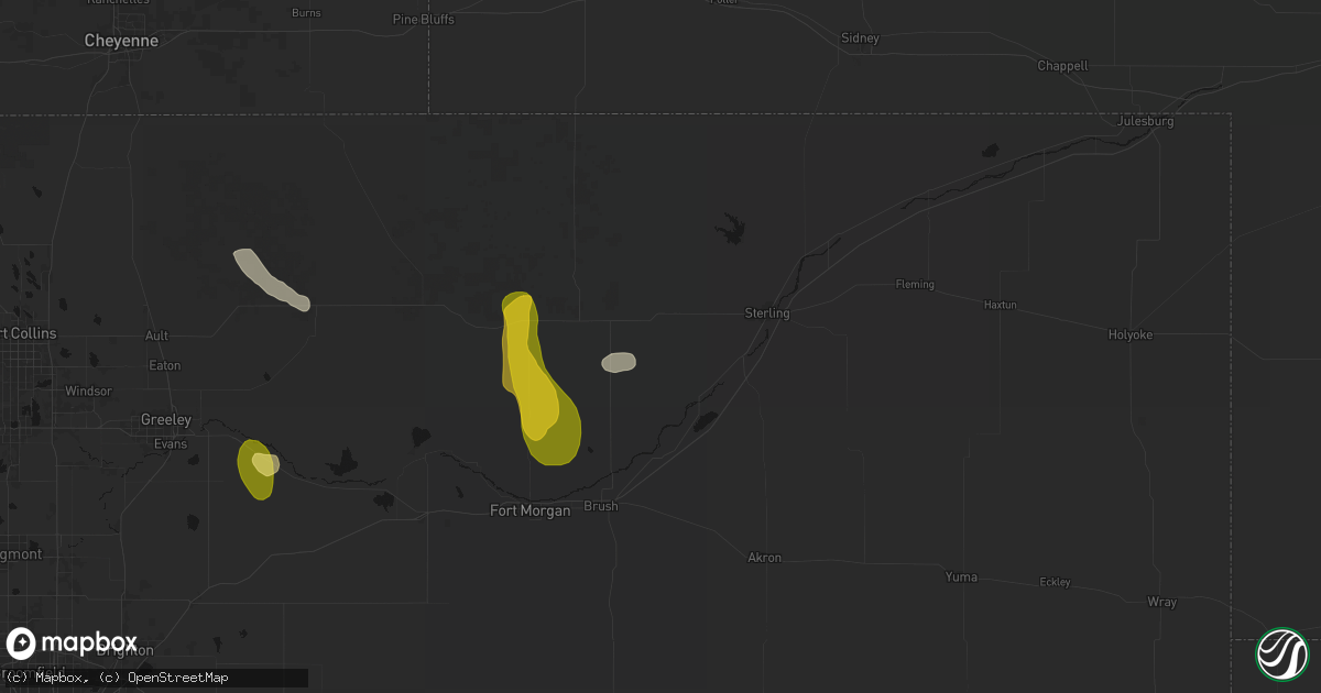 Hail map in Merino, CO on August 16, 2026