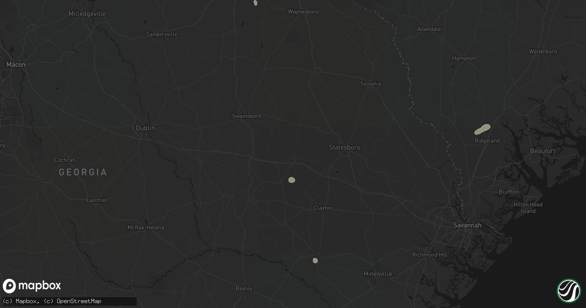 Hail map in Metter, GA on August 16, 2026
