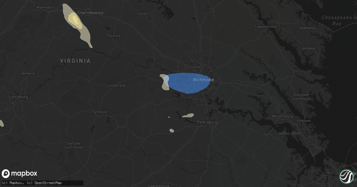 Hail map in Midlothian, VA on August 16, 2026
