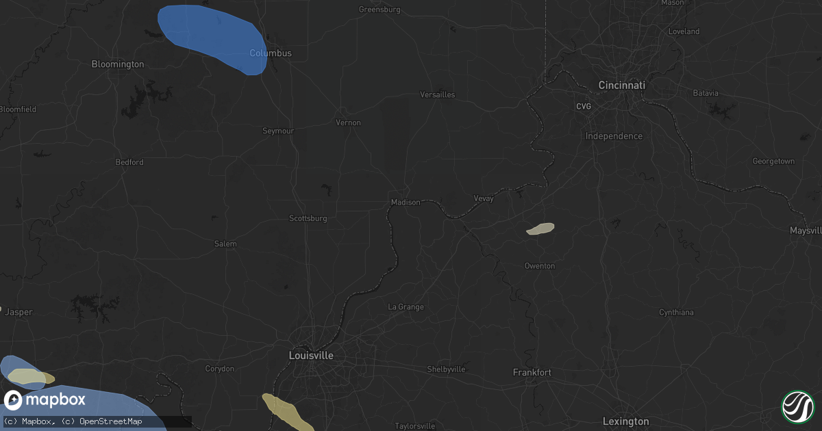 Hail map in Milton, KY on August 16, 2026