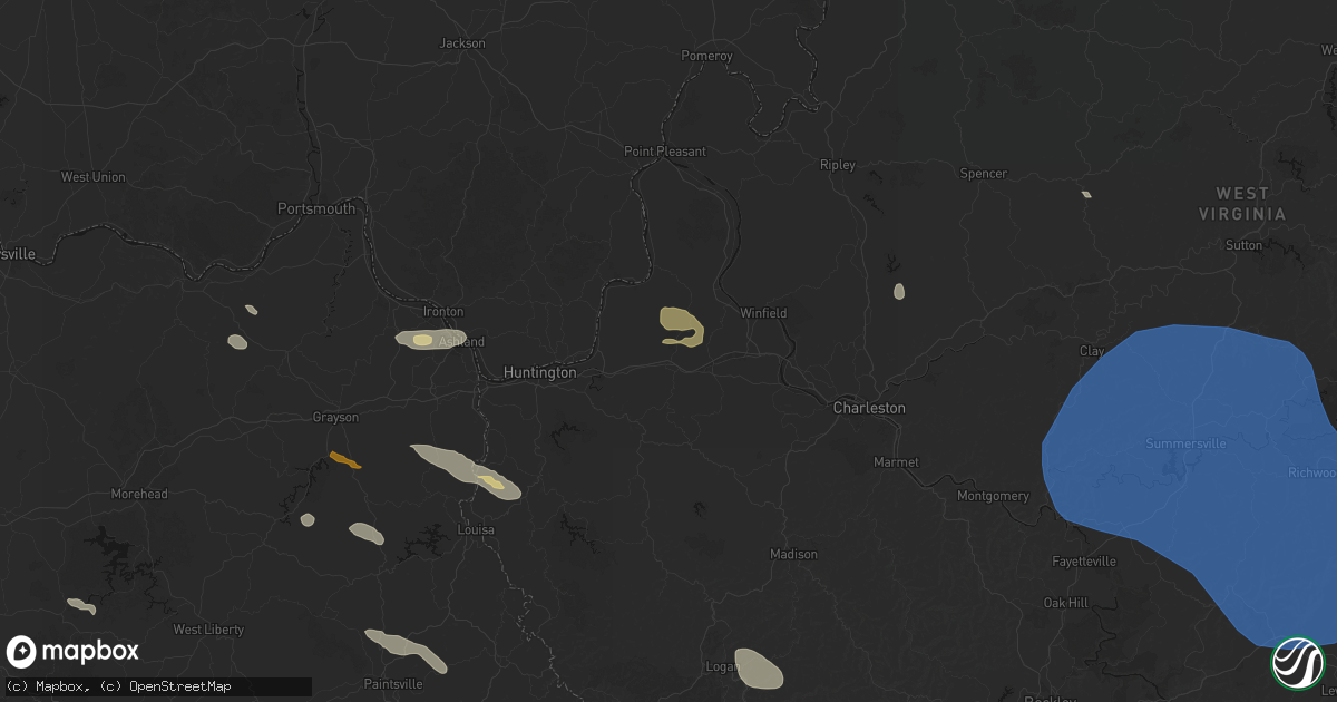 Hail map in Milton, WV on August 16, 2026