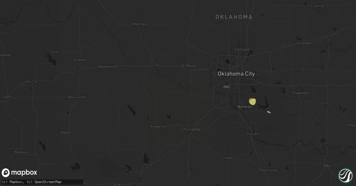 Hail map in Minco, OK on August 16, 2026
