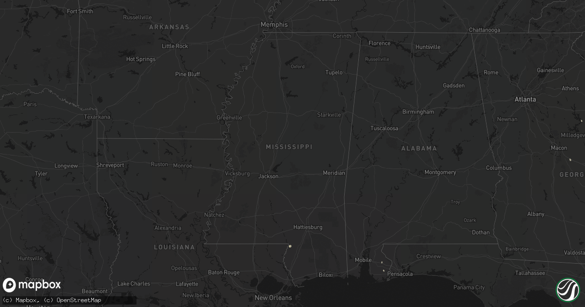 Hail map in Mississippi on August 16, 2026