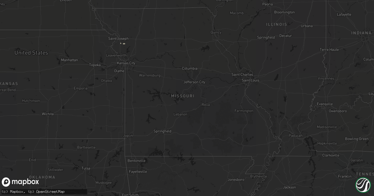 Hail map in Missouri on August 16, 2026