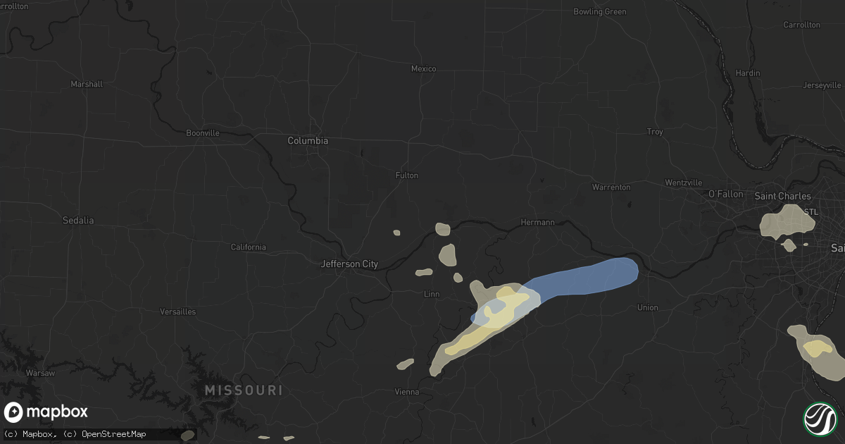 Hail map in Mokane, MO on August 16, 2026
