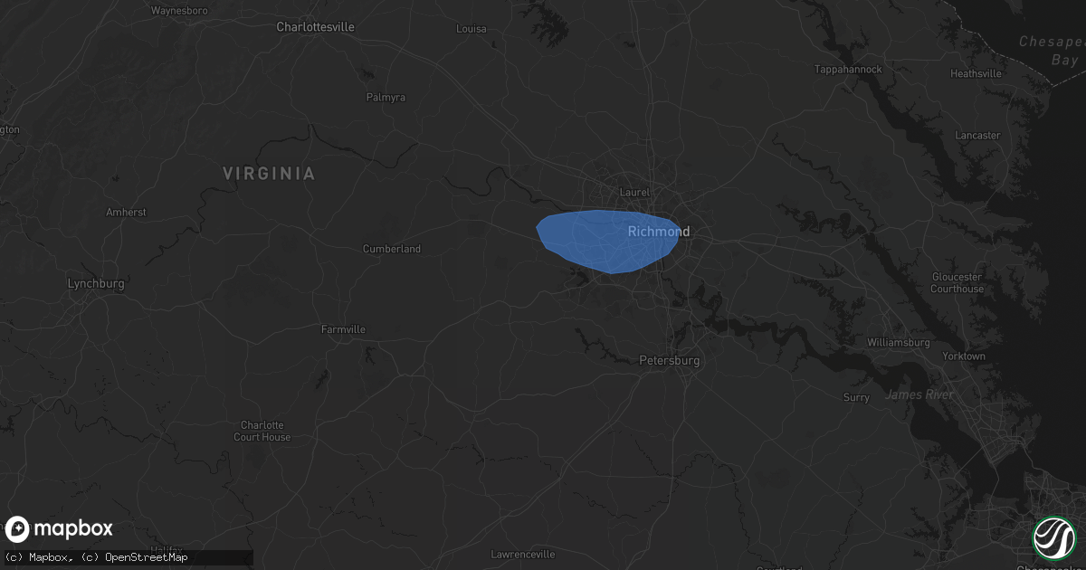 Hail map in Moseley, VA on August 16, 2026