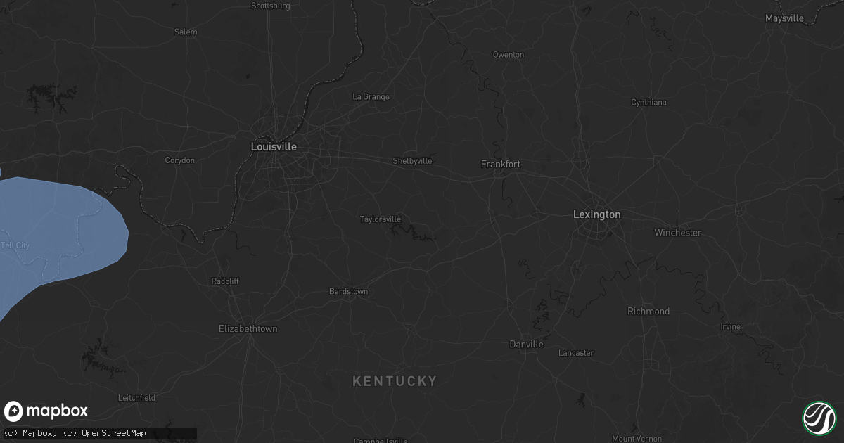 Hail map in Mount Eden, KY on August 16, 2026