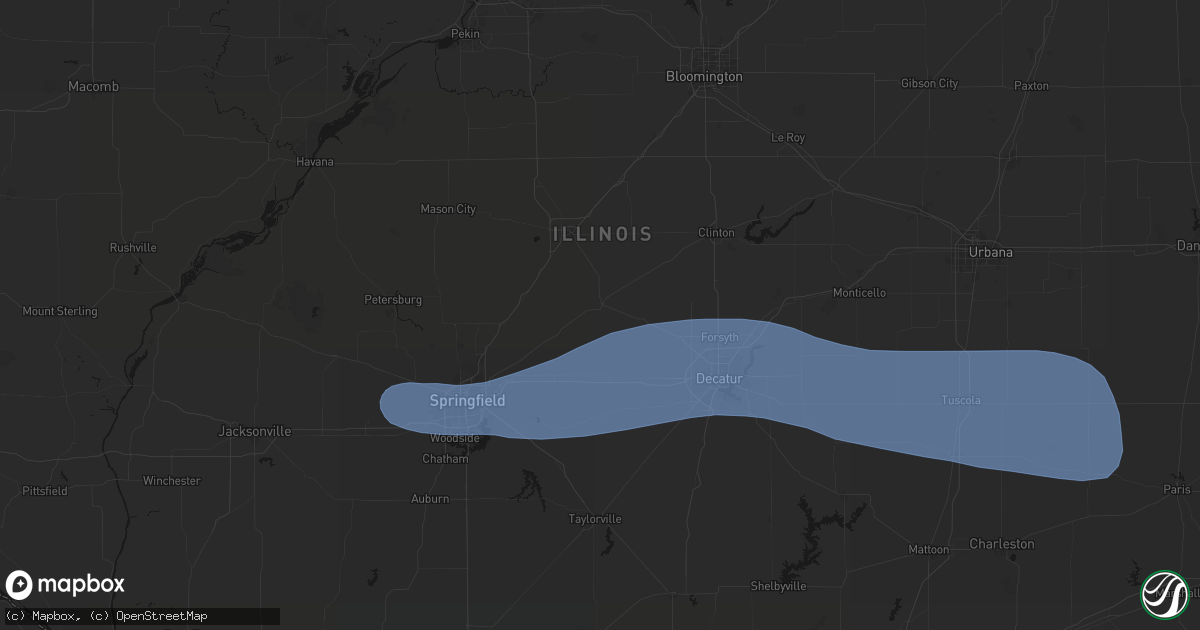 Hail map in Mount Pulaski, IL on August 16, 2026