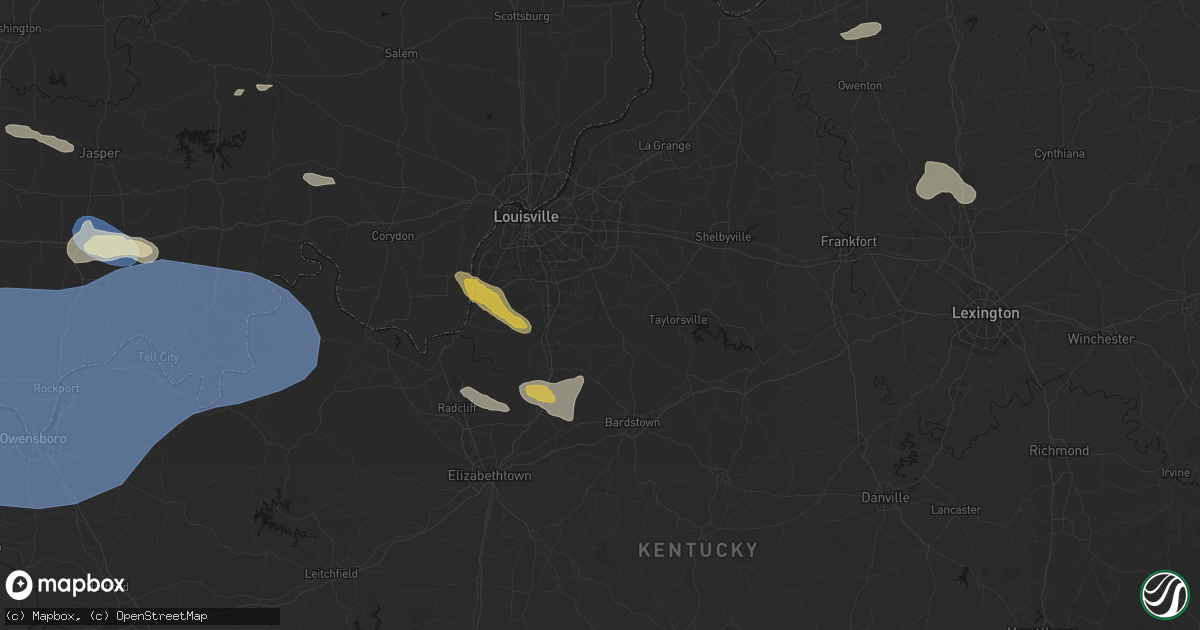Hail map in Mount Washington, KY on August 16, 2026