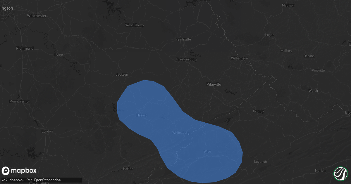 Hail map in Mousie, KY on August 16, 2026