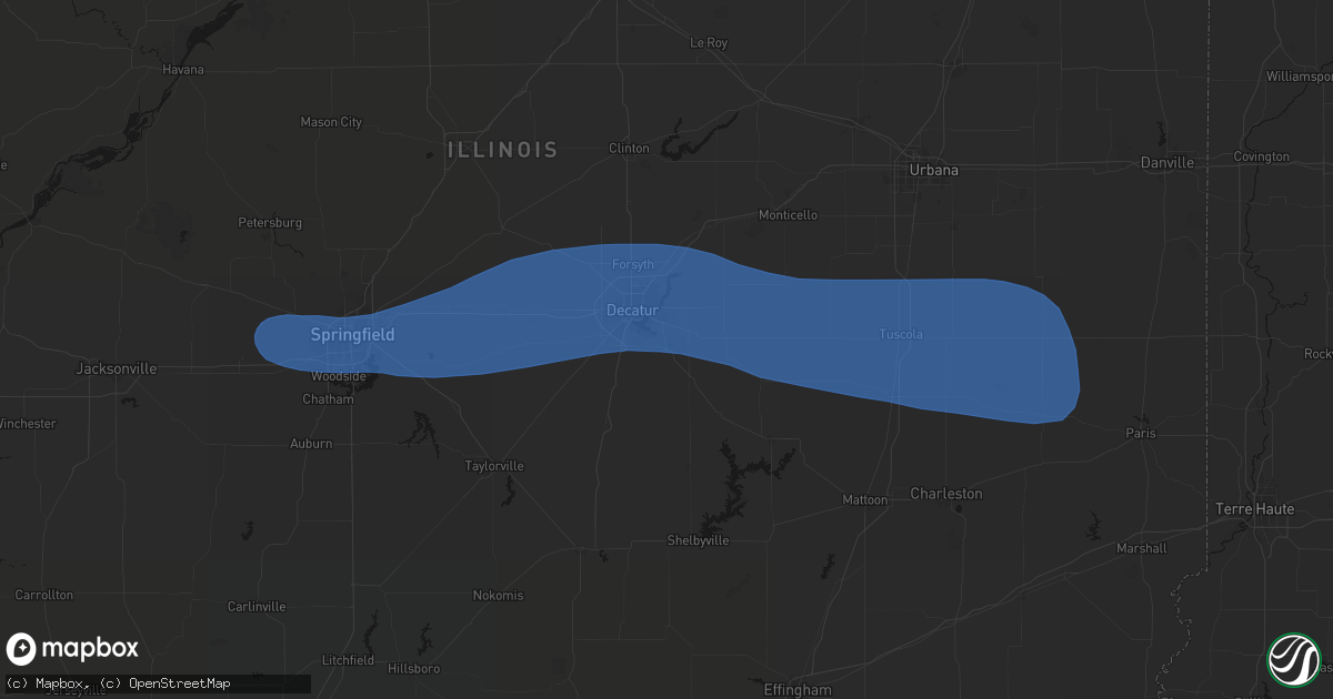 Hail map in Mt Zion, IL on August 16, 2026