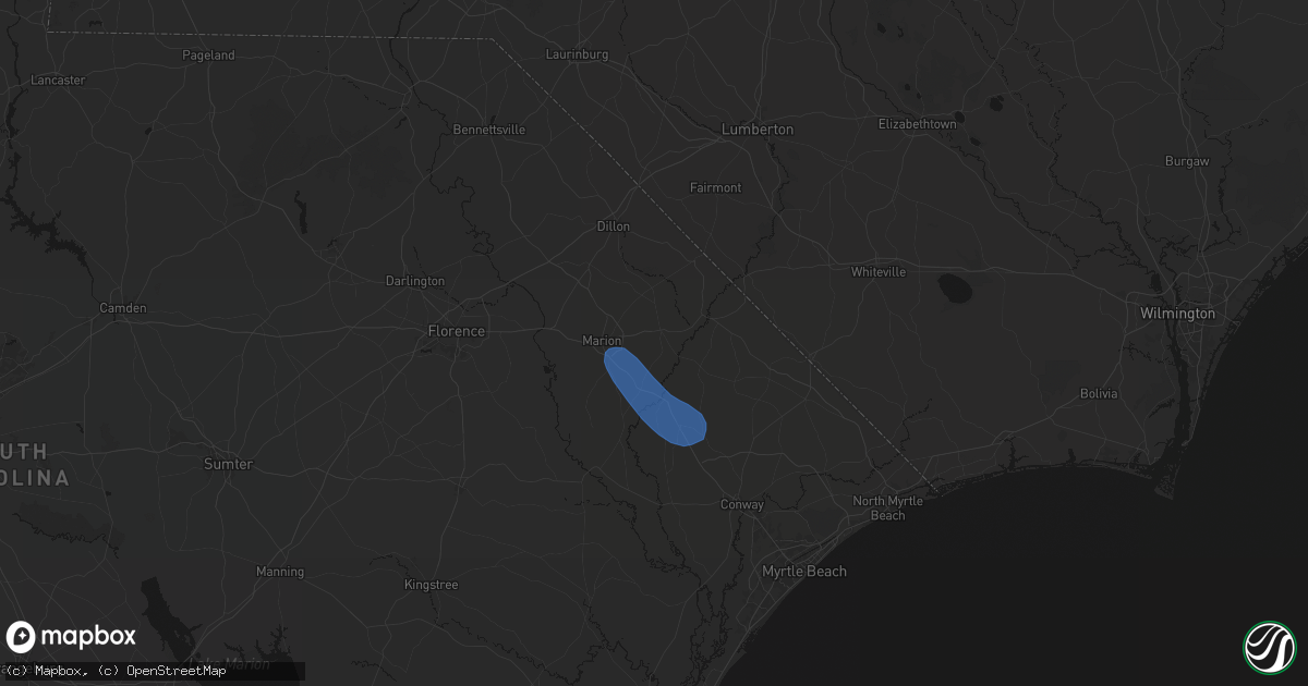 Hail map in Mullins, SC on August 16, 2026