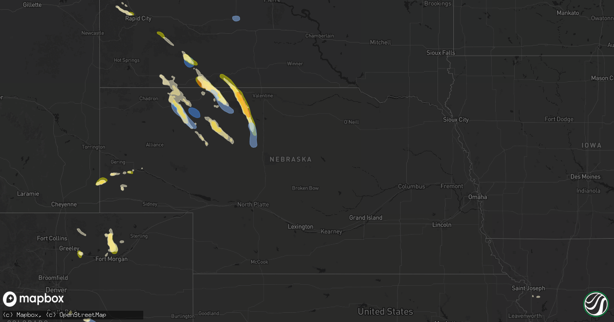Hail map in Nebraska on August 16, 2026