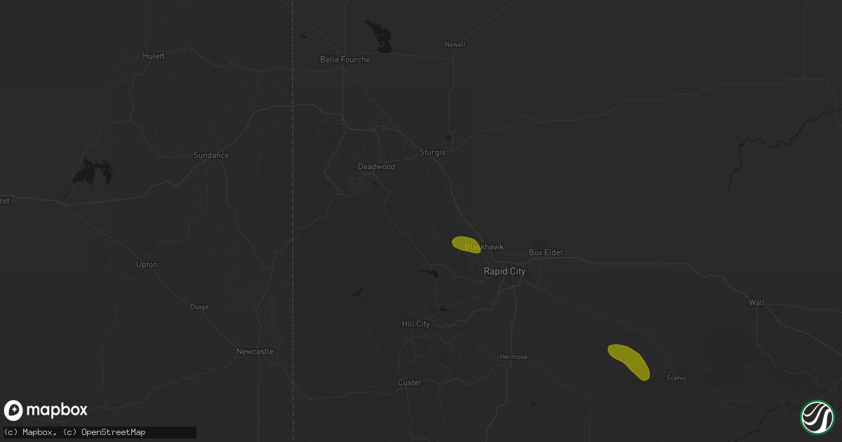 Hail map in Nemo, SD on August 16, 2026