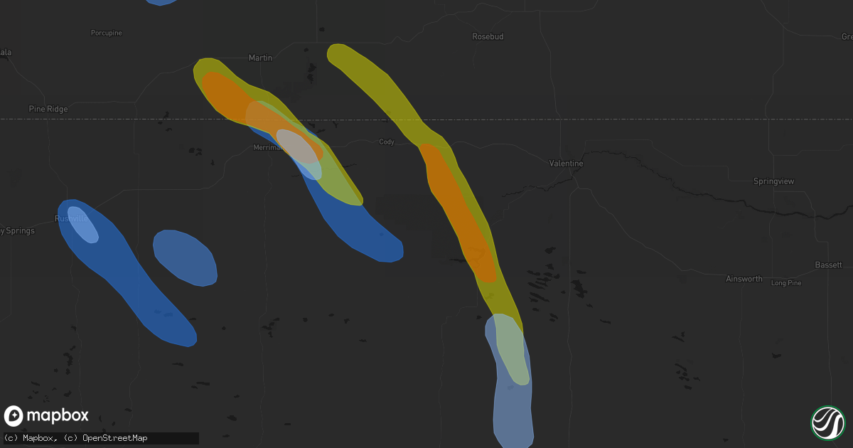 Hail map in Nenzel, NE on August 16, 2026