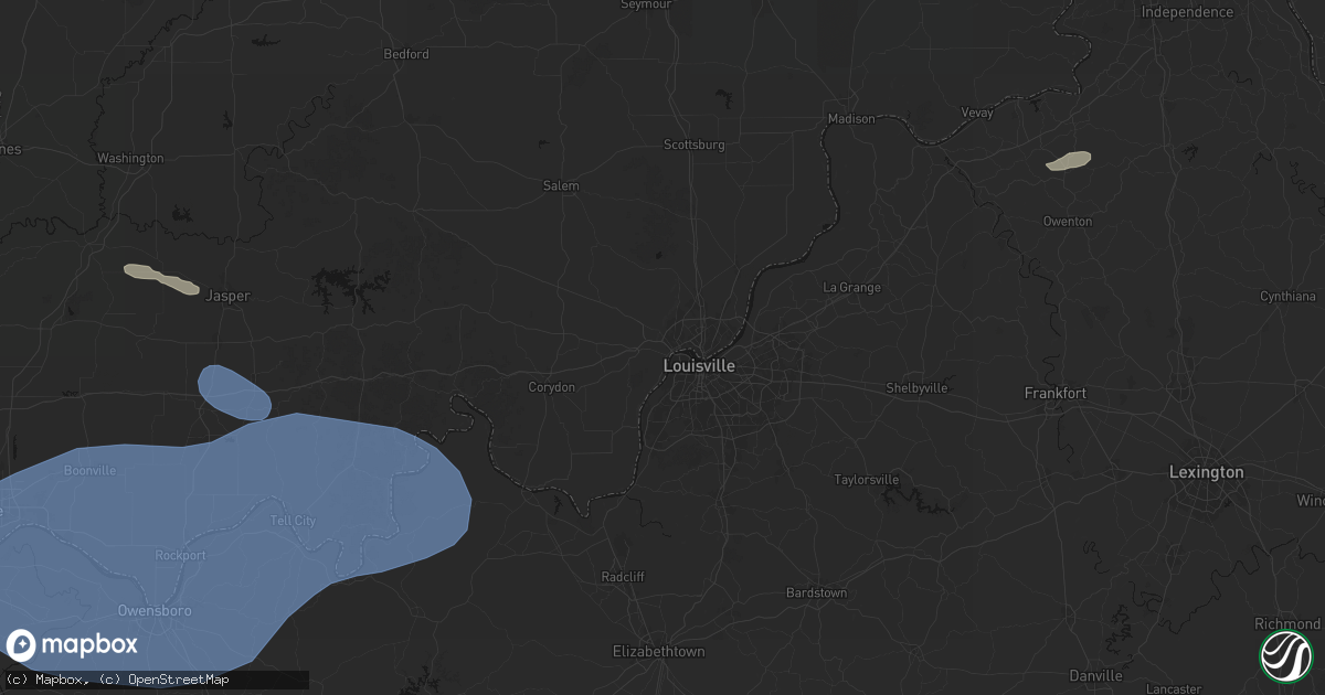 Hail map in New Albany, IN on August 16, 2026